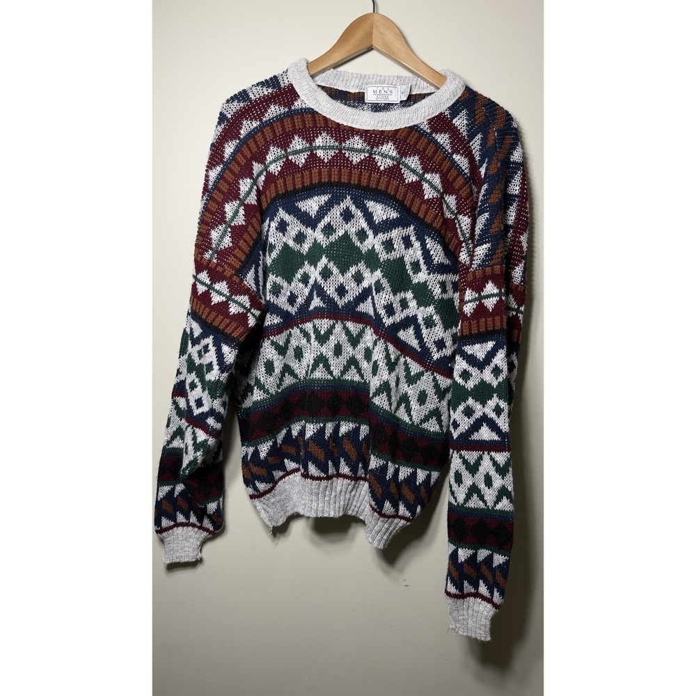 Vintage 80s Sear The Men's Store Sweater XL Funky Psychaadelic Grandpa Dad Maxim
